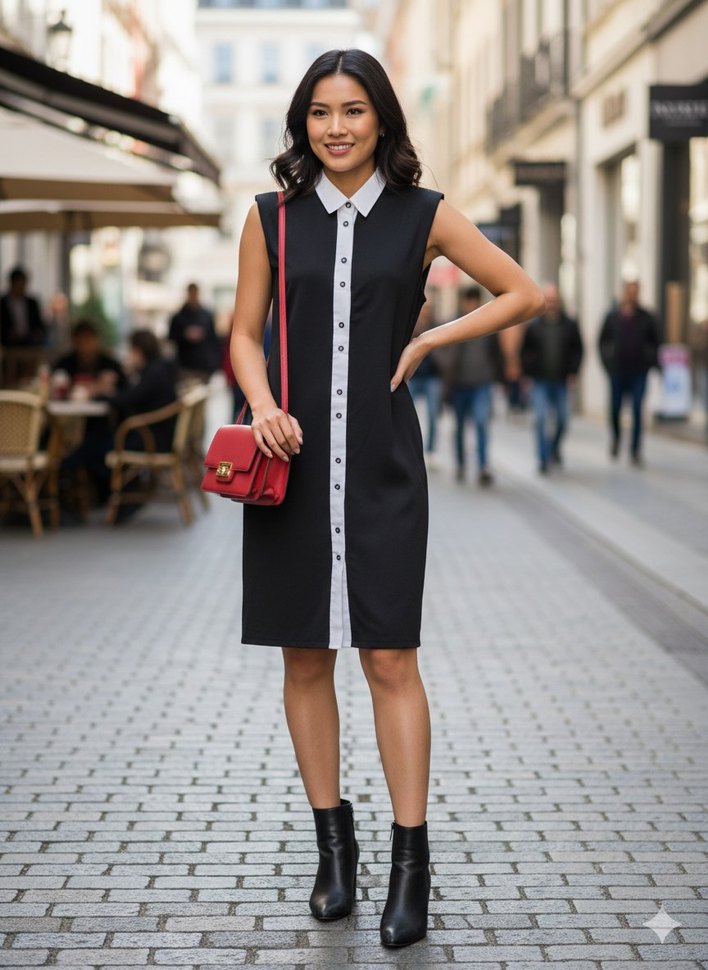 Siyah Düğmeli Kolsuz Midi Elbise - Görsel 2