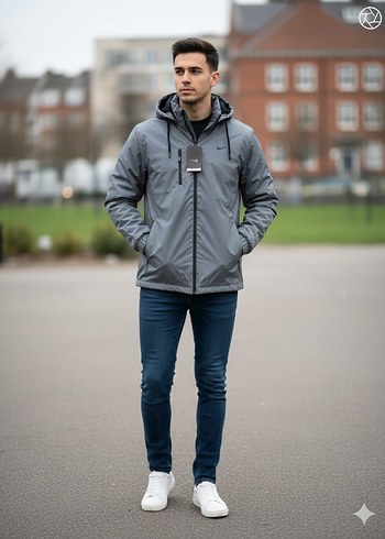 Kapüşonlu Fermuarlı Erkek Yağmurluk - Görsel 2