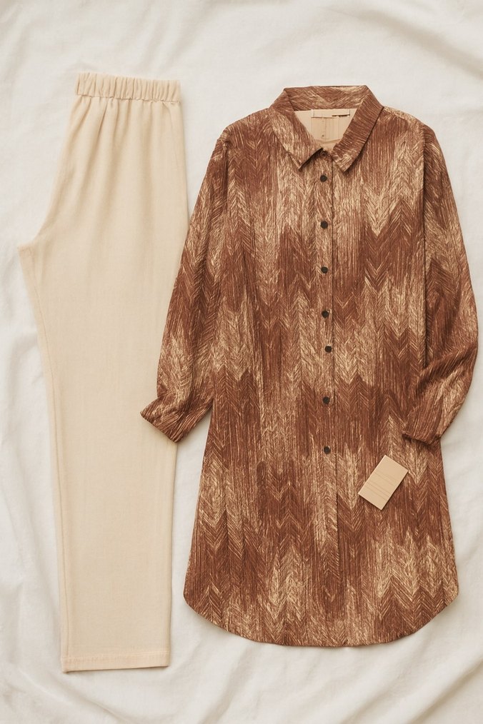 Bej Uzun Kollu Salaş Tunik - Görsel 3