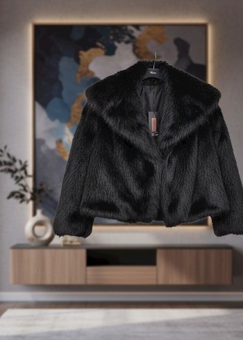 Siyah Kadın Midi Boy Kürk Detaylı Ceket - Görsel 3