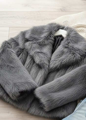 Siyah Kadın Midi Boy Kürk Detaylı Ceket - Görsel 10