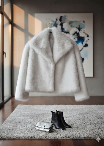 Siyah Kadın Midi Boy Kürk Detaylı Ceket - Görsel 6