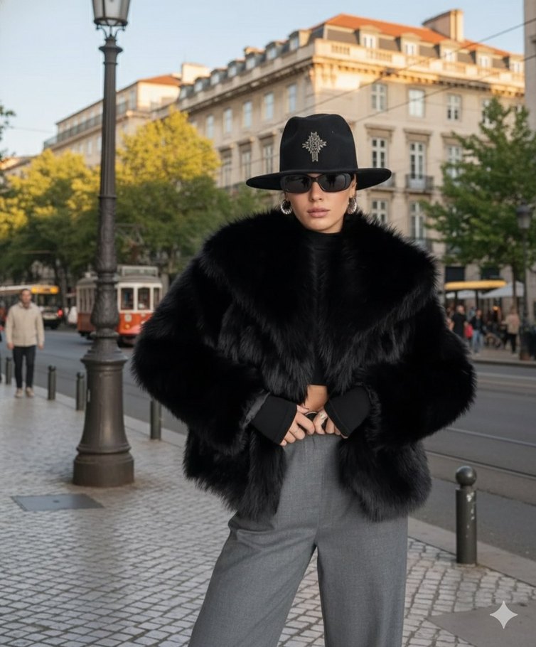 Siyah Kadın Midi Boy Kürk Detaylı Ceket - Görsel 2