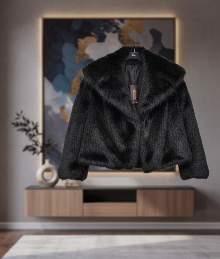 Siyah Kadın Midi Boy Kürk Detaylı Ceket - Görsel 3