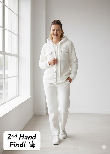 Bej Midi Kadın Peluş Ceket ikili takım - Görsel 5