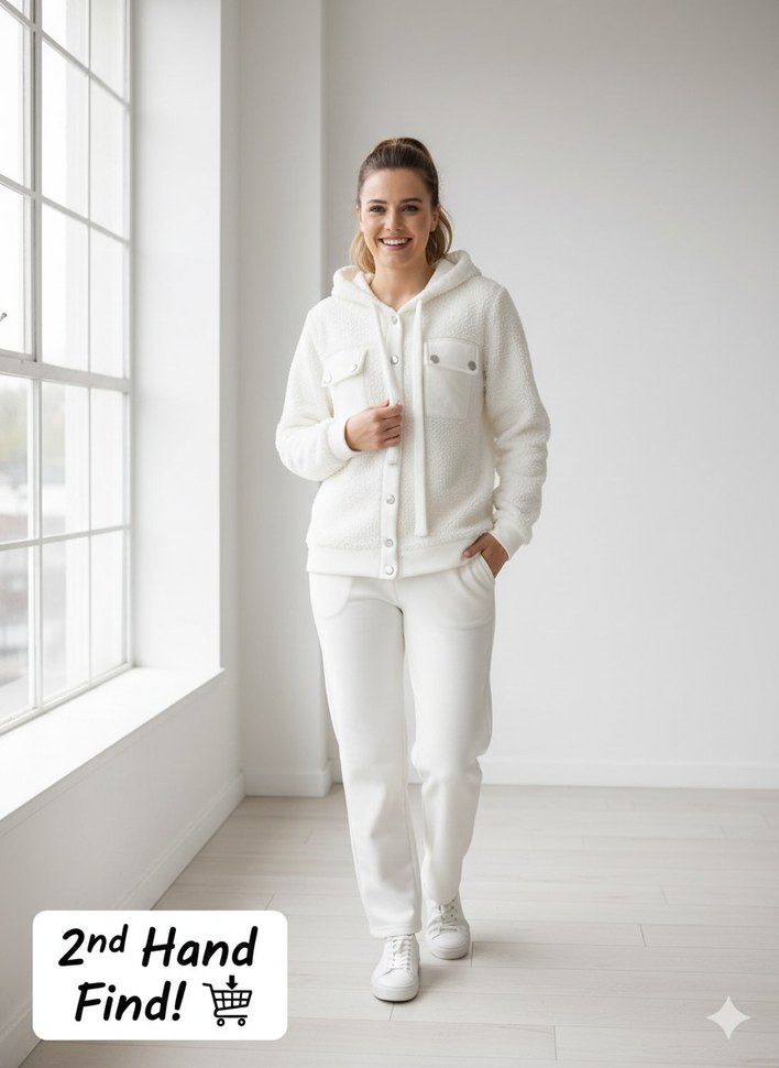 Bej Midi Kadın Peluş Ceket ikili takım - Görsel 5