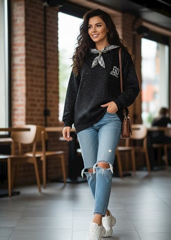 Bordo Bisiklet Yaka Bağlamalı Triko Kazak - Görsel 5