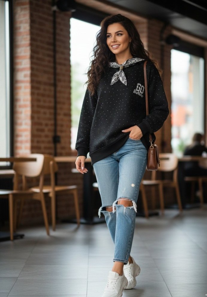 Bordo Bisiklet Yaka Bağlamalı Triko Kazak - Görsel 5