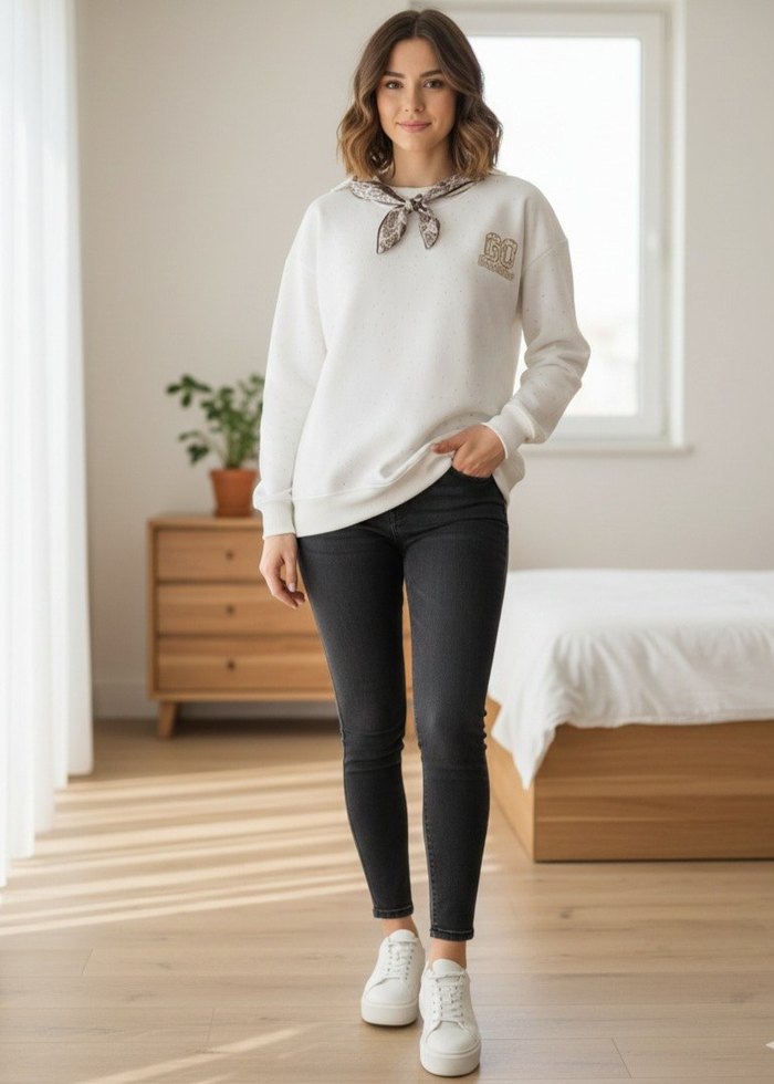 Bordo Bisiklet Yaka Bağlamalı Triko Kazak - Görsel 2