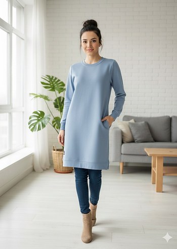 Camel Renkli Kadın Midi tunik penye - Görsel 3