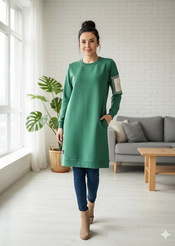 Camel Renkli Kadın Midi tunik penye - Görsel 2