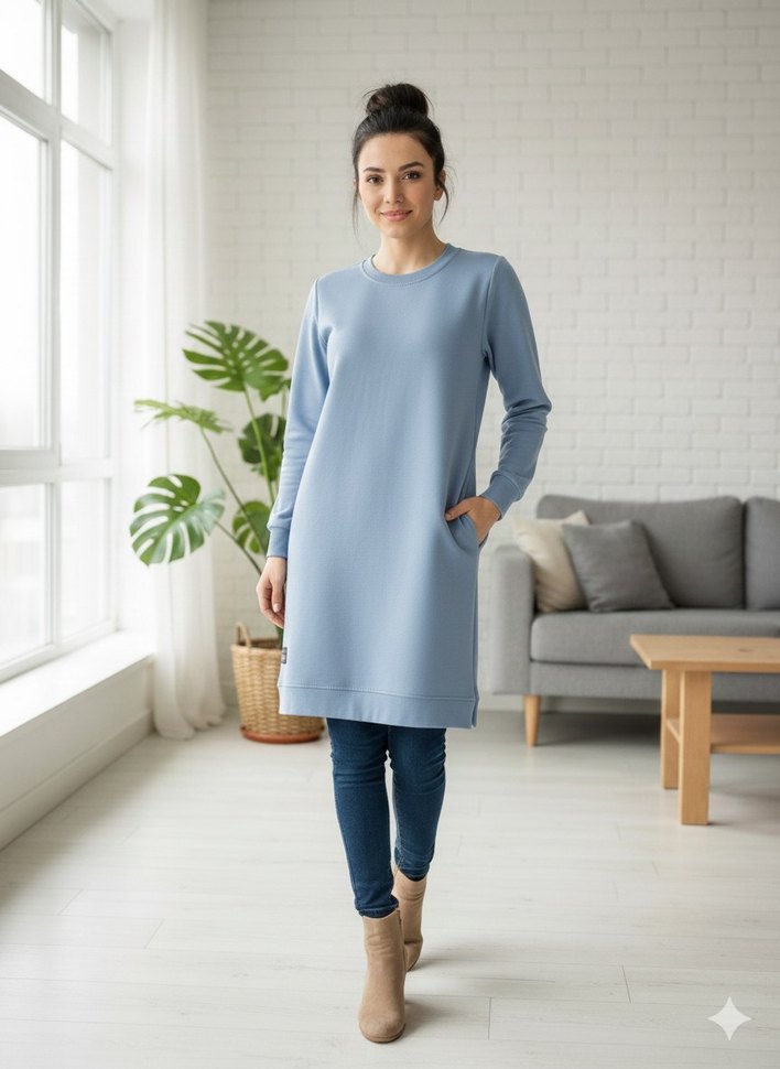 Camel Renkli Kadın Midi tunik penye - Görsel 3