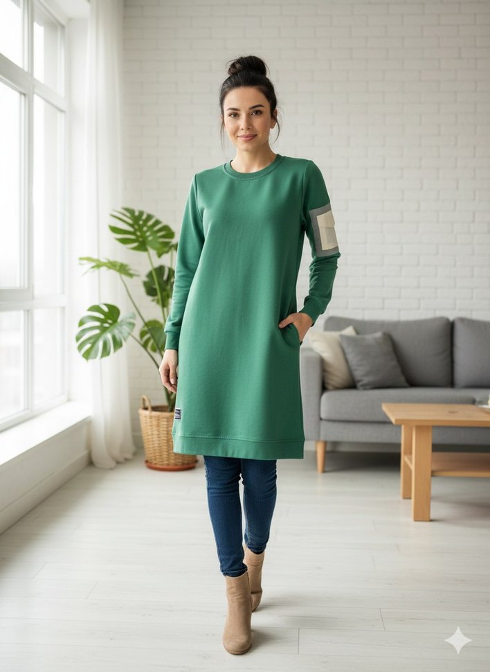 Camel Renkli Kadın Midi tunik penye - Görsel 2