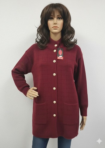 Bej Kareli Midi Triko Hırka - Görsel 4