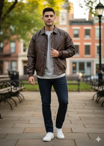 Gri Kürklü Siyah Deri Erkek Ceket - Görsel 6