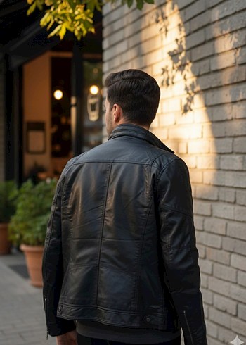 Gri Kürklü Siyah Deri Erkek Ceket - Görsel 9