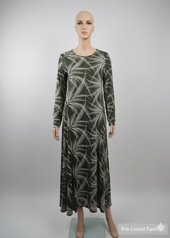 Uzun Kollu Bağlama Desenli Salaş Kadın Elbise - Görsel 3