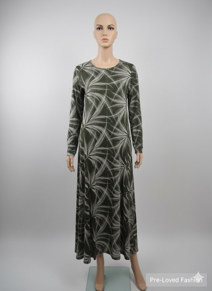 Uzun Kollu Bağlama Desenli Salaş Kadın Elbise - Görsel 3