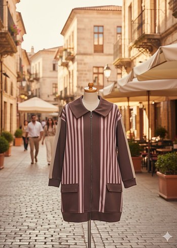 Çizgili Kadın Triko Hırka Midi Boy - Görsel 4