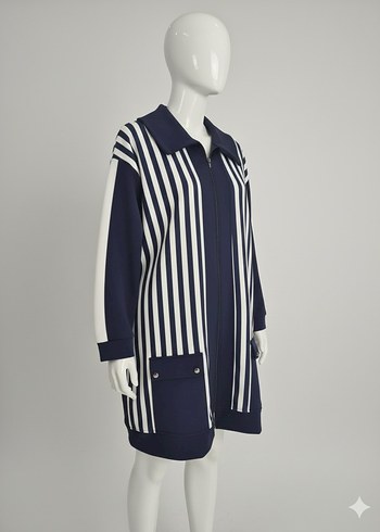 Çizgili Kadın Triko Hırka Midi Boy - Görsel 2