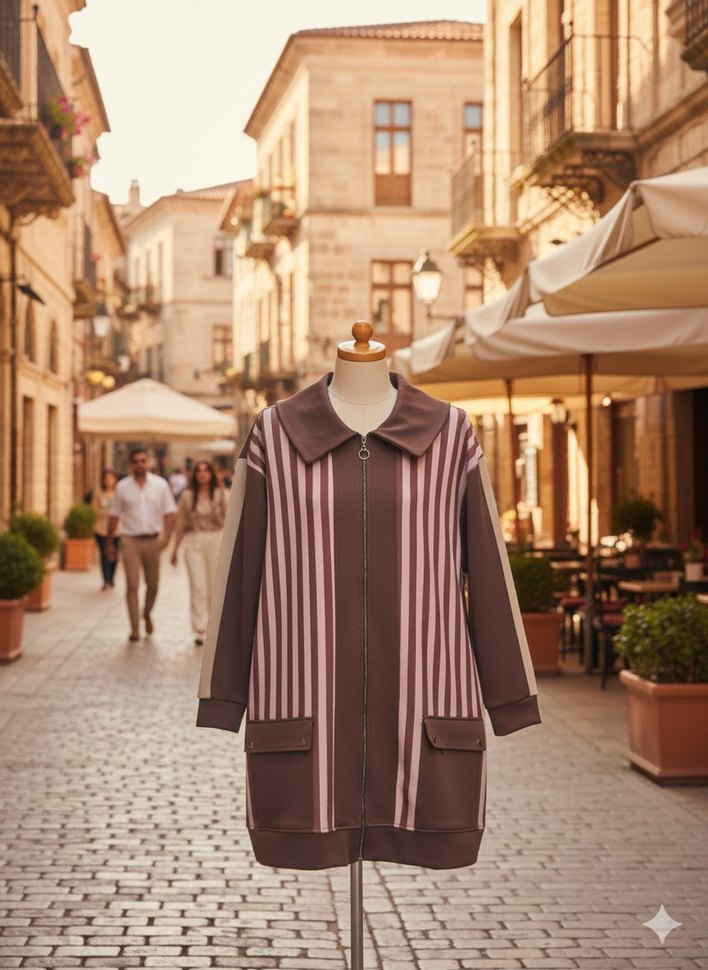 Çizgili Kadın Triko Hırka Midi Boy - Görsel 4