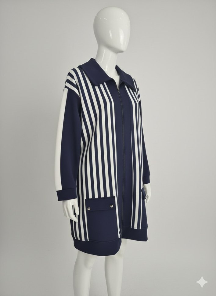 Çizgili Kadın Triko Hırka Midi Boy - Görsel 2