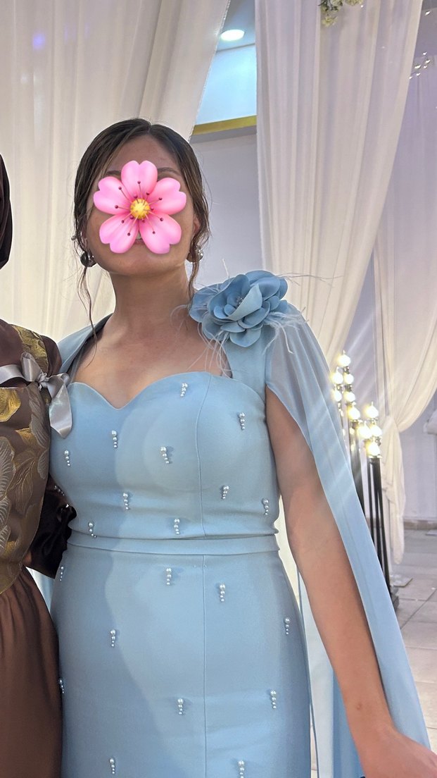 Mavi Drapeli Straplez Uzun Abiye - Görsel 3