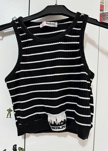 Siyah Beyaz Çizgili Kısa Örme Kadın Crop