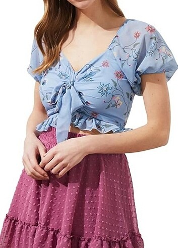 Mavi Şık Crop Bluz