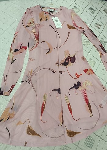 Ted Baker Pembe Desenli Transparan Mini Elbise yeni ve etiketli - Görsel 5