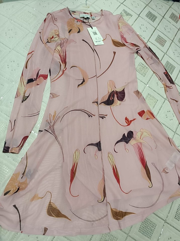Ted Baker Pembe Desenli Transparan Mini Elbise yeni ve etiketli - Görsel 5