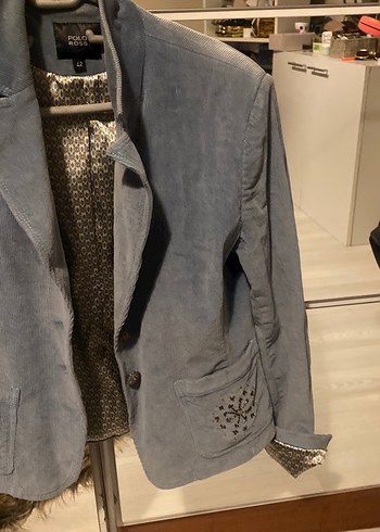 Gri yeşil tonunda kadife ceket - Görsel 3