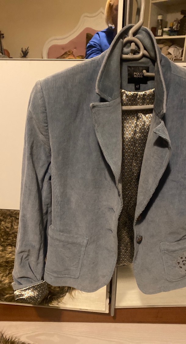 Gri yeşil tonunda kadife ceket - Görsel 4