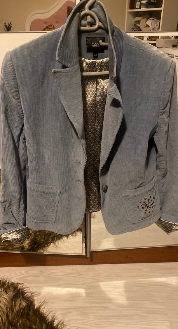 Gri yeşil tonunda kadife ceket - Görsel 2