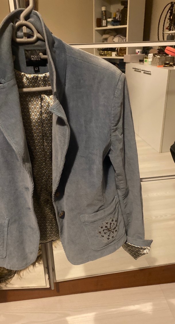 Gri yeşil tonunda kadife ceket - Görsel 3