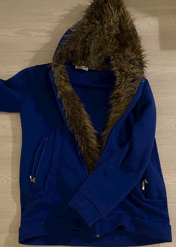 Kürk Detaylı Mavi Kadın Ceket - Görsel 3