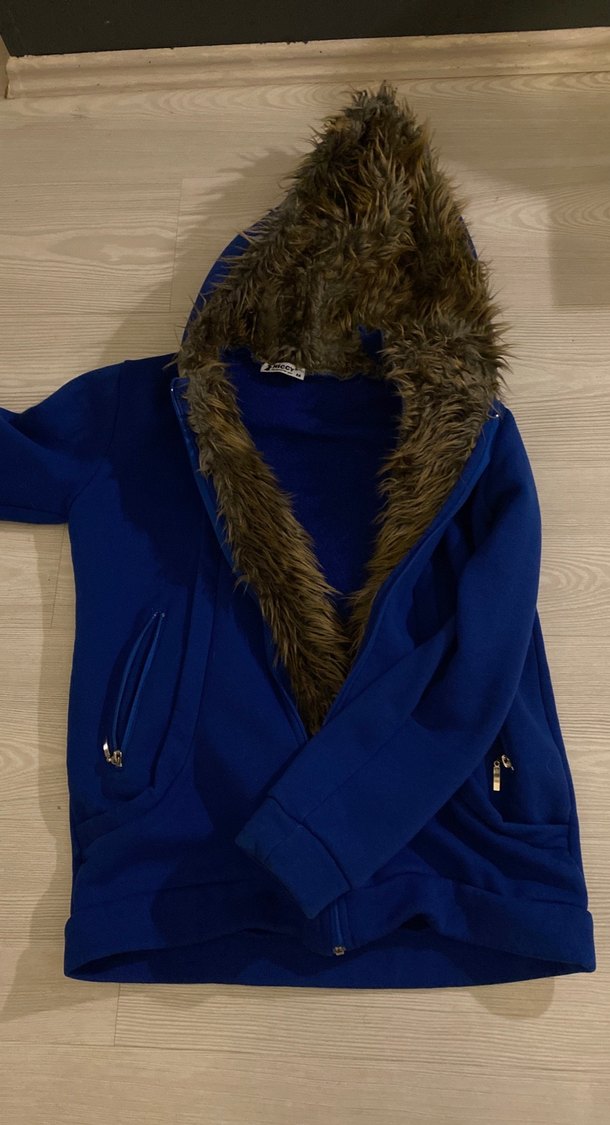 Kürk Detaylı Mavi Kadın Ceket - Görsel 3