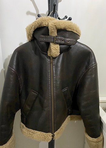 Kahverengi Deri Tüylü Ceket - Görsel 14