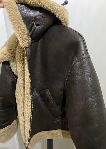 Kahverengi Deri Tüylü Ceket - Görsel 6
