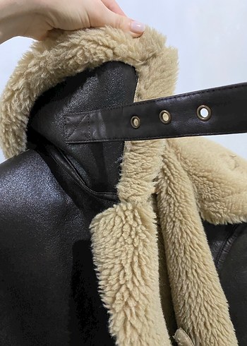 Kahverengi Deri Tüylü Ceket - Görsel 3