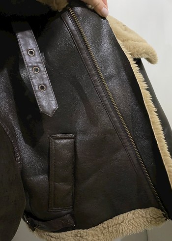 Kahverengi Deri Tüylü Ceket - Görsel 4
