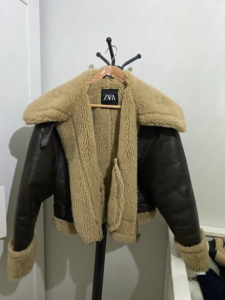 Kahverengi Deri Tüylü Ceket - Görsel 2