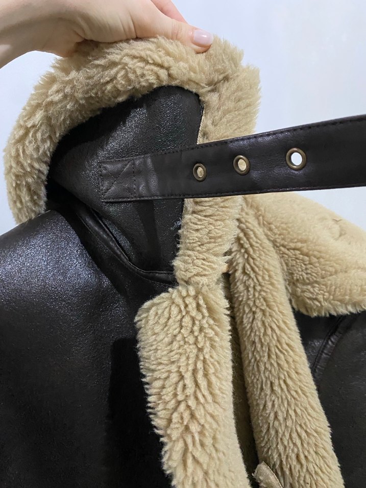 Kahverengi Deri Tüylü Ceket - Görsel 3