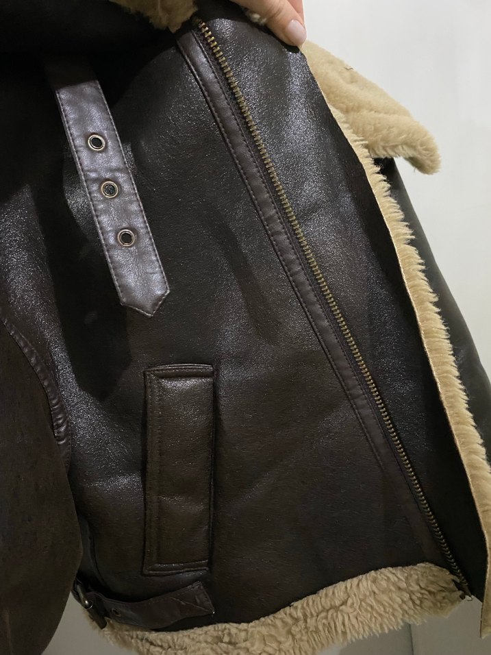 Kahverengi Deri Tüylü Ceket - Görsel 4