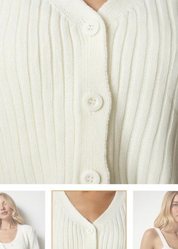 Beyaz Kısa Triko V Yaka Hırka - Görsel 3