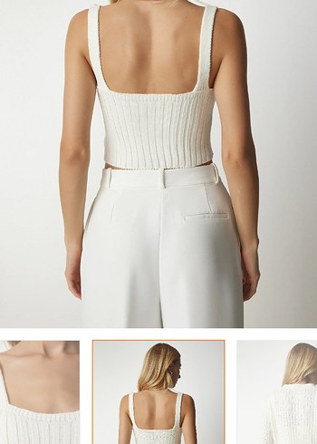 Beyaz Kısa Triko V Yaka Hırka - Görsel 5