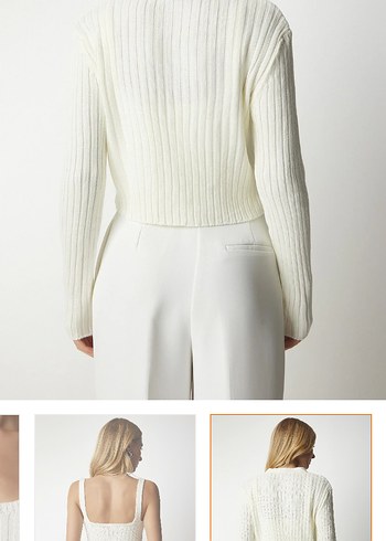 Beyaz Kısa Triko V Yaka Hırka - Görsel 6