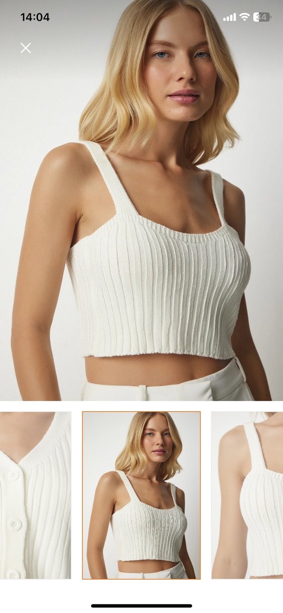 Beyaz Kısa Triko V Yaka Hırka - Görsel 4