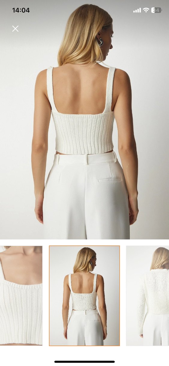 Beyaz Kısa Triko V Yaka Hırka - Görsel 5