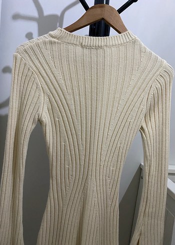 Beyaz Kadın Triko Mini Elbise - Görsel 6